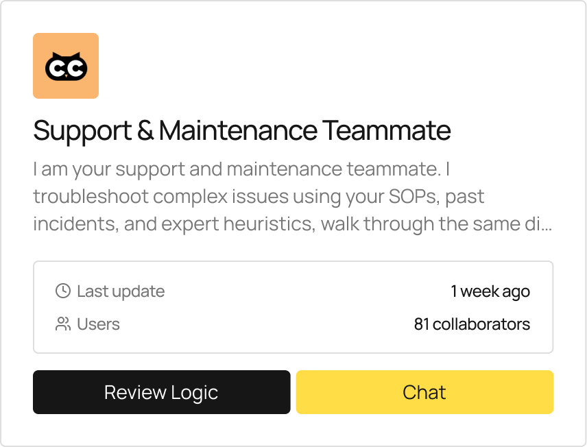 Maintenance teammate card